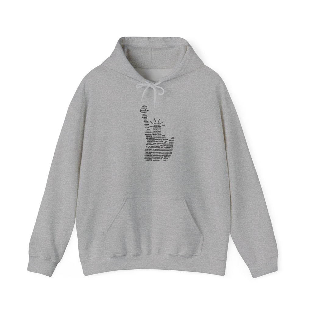 Statue of Liberty Typography Hoodie — NYC Landmark Text Art Sweatshirt