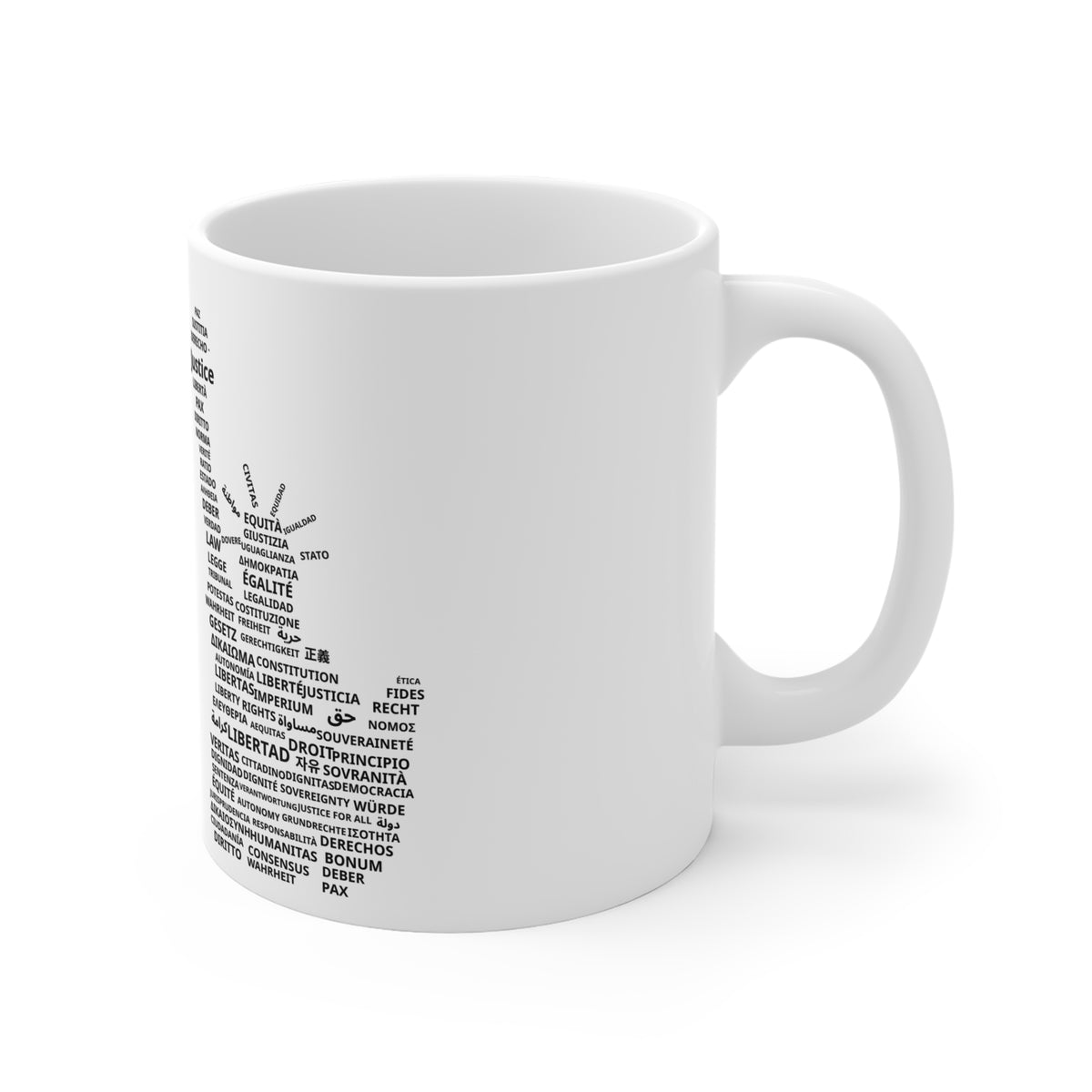 Justice Word-Art Mug — 11oz Typography Coffee Cup