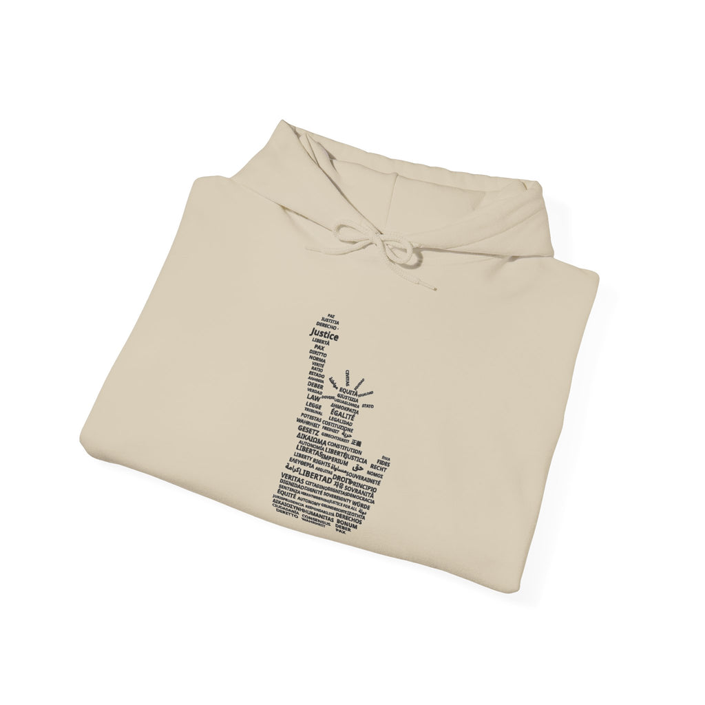 Statue of Liberty Typography Hoodie — NYC Landmark Text Art Sweatshirt