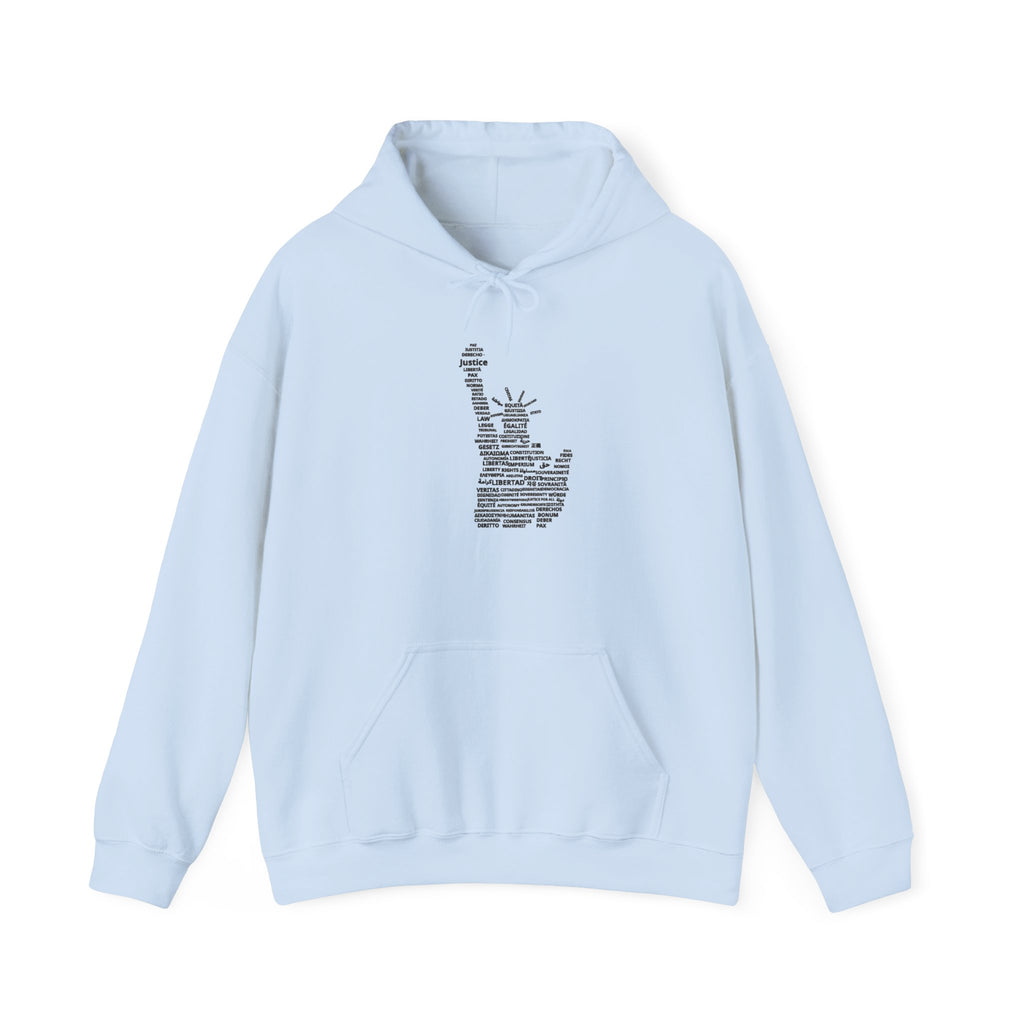 Statue of Liberty Typography Hoodie — NYC Landmark Text Art Sweatshirt